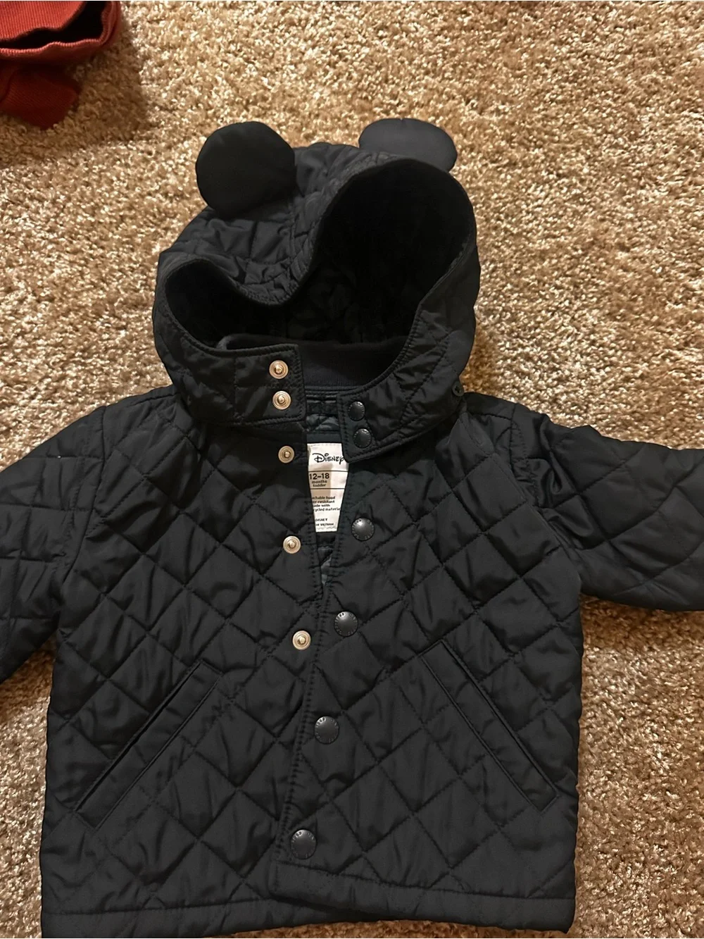 GAP x DISNEY Toddler Black Quilted Jacket with Snap Closures